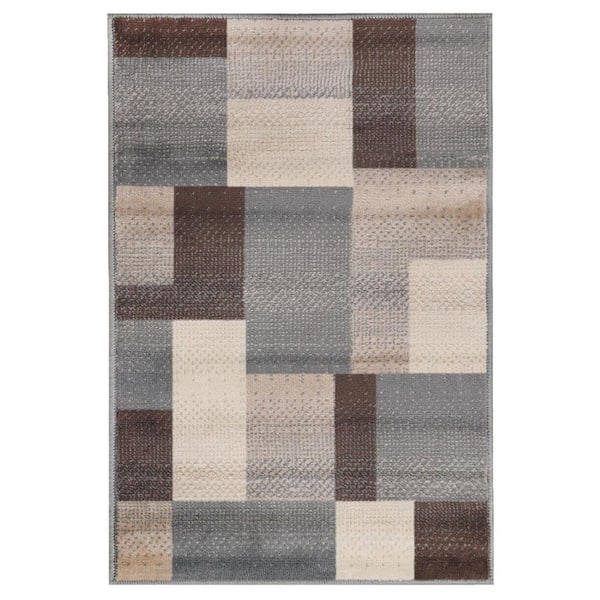 HomeRoots 8 ft. x 10 ft. Grey Patchwork Power Loom Stain Resistant Area Rug