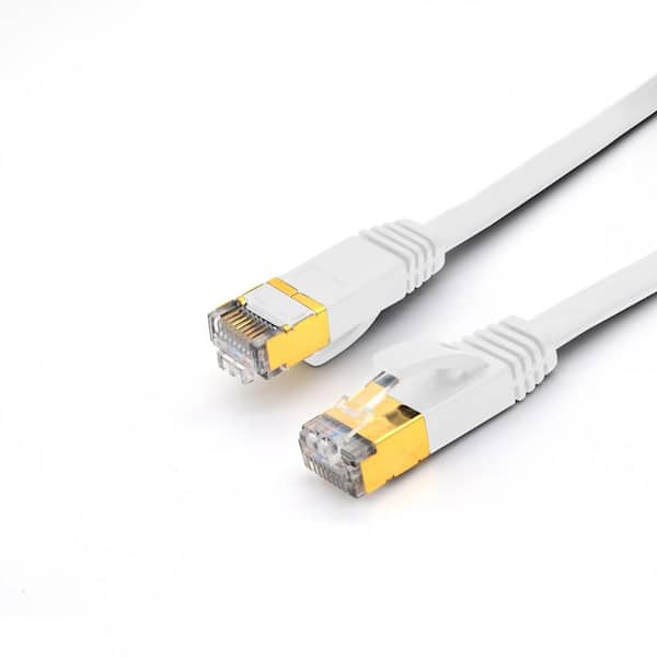 TRIPLETT 50 ft. FLAT CAT 7 SSTP 28AWG Shielded Stranded Patch Cable, White