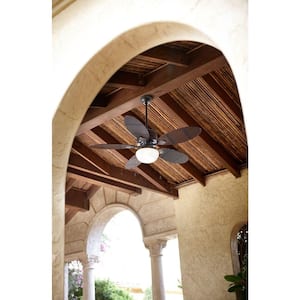Tahiti Breeze 52 in. Indoor/Outdoor Wet Rated Natural Iron Ceiling Fan with Mahogany Bamboo Accents and LED Bulbs