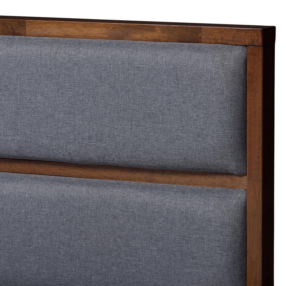 Walnut and Gray Upholstered Queen Storage Platform Bed with Drawers