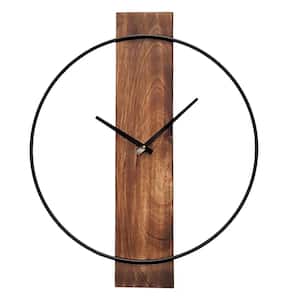 Clockswise Decorative Modern Brown Wall Clock with Black Metal Frame on Wood Board, Battery Operated Silent. 20'' Día