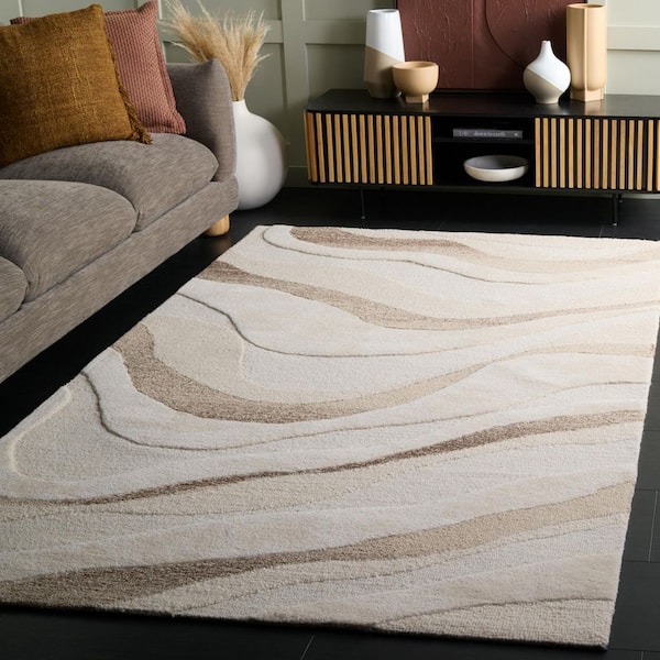 Fifth Avenue 6 ft. x 6 ft. Ivory/Beige Wavy Abstract Square Area Rug