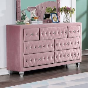 Nesika 7-Drawer Pink Dresser (36 in. H x 58.5 in. W x 17.5 in. D)