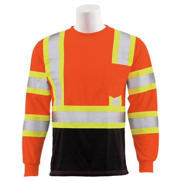 ERB 9802SBC Men's MD Hi Viz Orange Class 3 Long Sleeve Polyester Safety T-Shirt