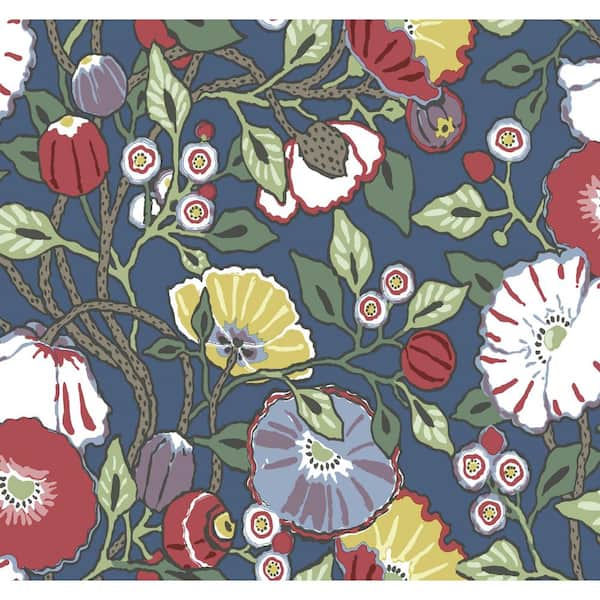 York Wallcoverings Vincent Poppies Navy Spray and Stick Roll (Covers 60.75 sq. ft.)