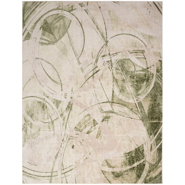 Nourison Astra Machine Washable Beige Green 7 ft. x 9 ft. Abstract Contemporary Area Rug