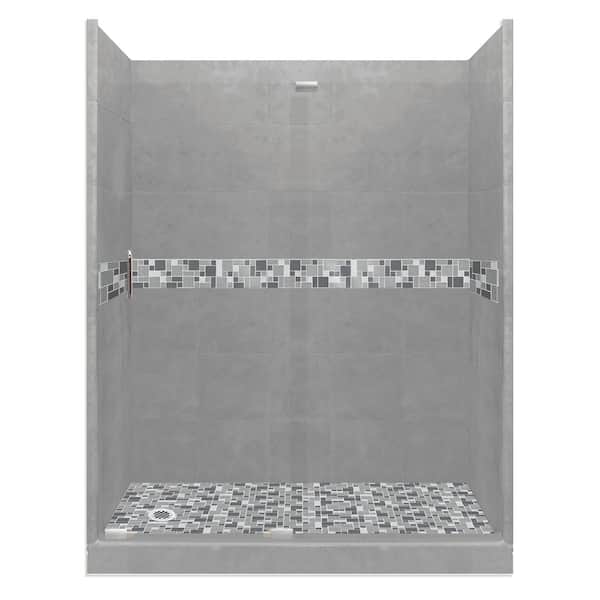 American Bath Factory Newport Grand Slider 42 in. x 60 in. x 80 in. Left Drain Alcove Shower Kit in Wet Cement and Chrome Hardware