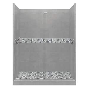 Newport Grand Slider 30 in. x 60 in. x 80 in. Left Drain Alcove Shower Kit in Wet Cement and Satin Nickel Hardware