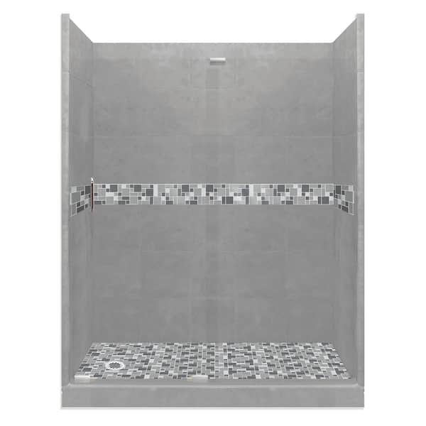 American Bath Factory Newport Grand Slider 30 in. x 60 in. x 80 in. Left Drain Alcove Shower Kit in Wet Cement and Satin Nickel Hardware