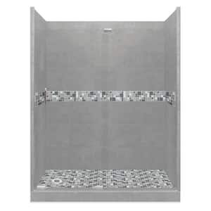 Newport Grand Slider 42 in. x 60 in. x 80 in. Left Drain Alcove Shower Kit in Wet Cement and Satin Nickel Hardware