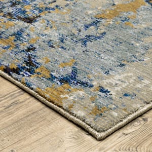 Evan Blue/Gold 2 ft. x 12 ft. Casual Abstract Runner Rug