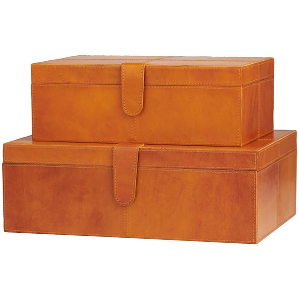 Litton Lane Rectangle Leather Storage Box with Snap Front Closure