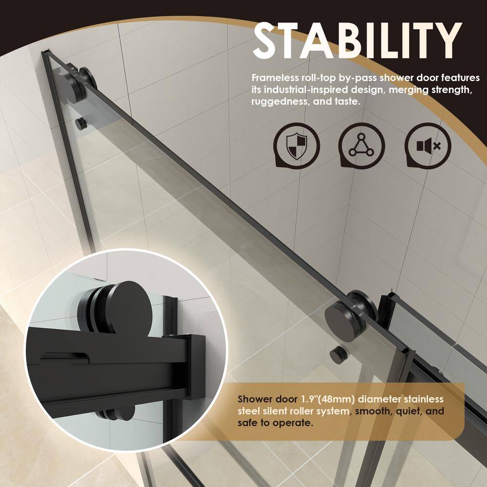 Belizzi 60" Matte Black Frameless Tub Door with Clear Glass