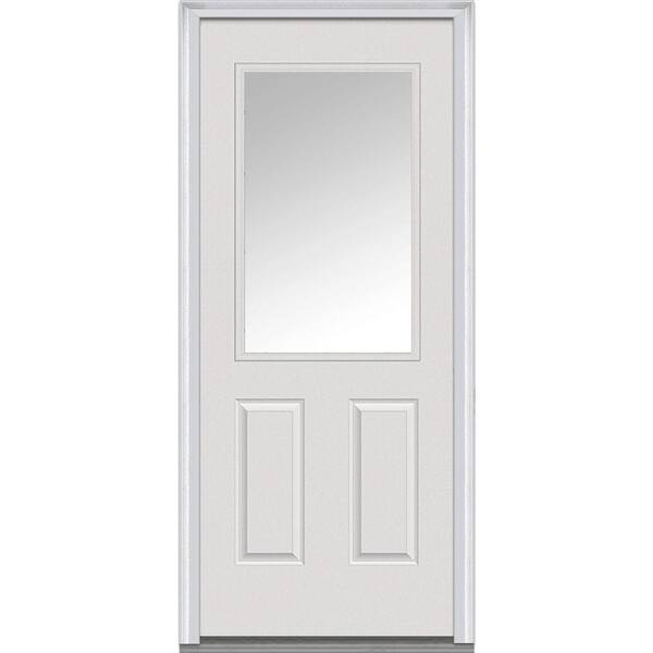 MMI Door 34 in. x 80 in. Clear Glass Right-Hand 1/2 Lite 2-Panel Classic Primed Steel Prehung Front Door