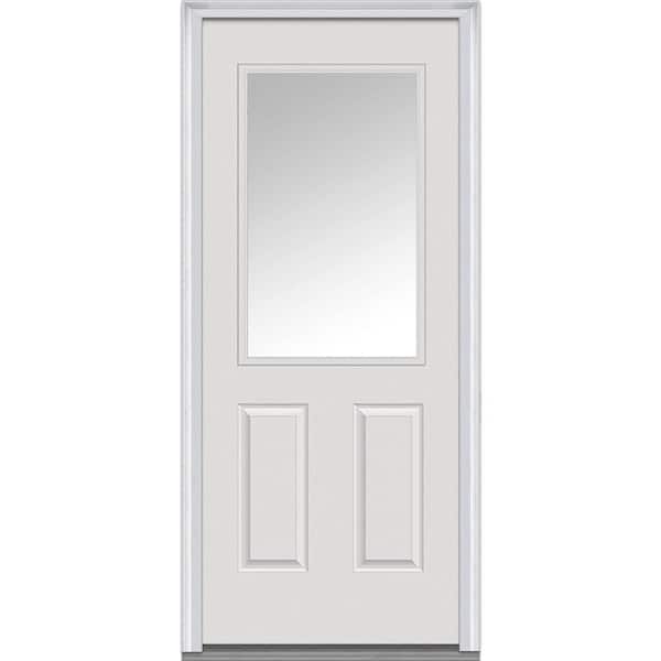 MMI Door 30 in. x 80 in. Clear Glass Right-Hand 1/2 Lite 2-Panel Classic Primed Steel Prehung Front Door