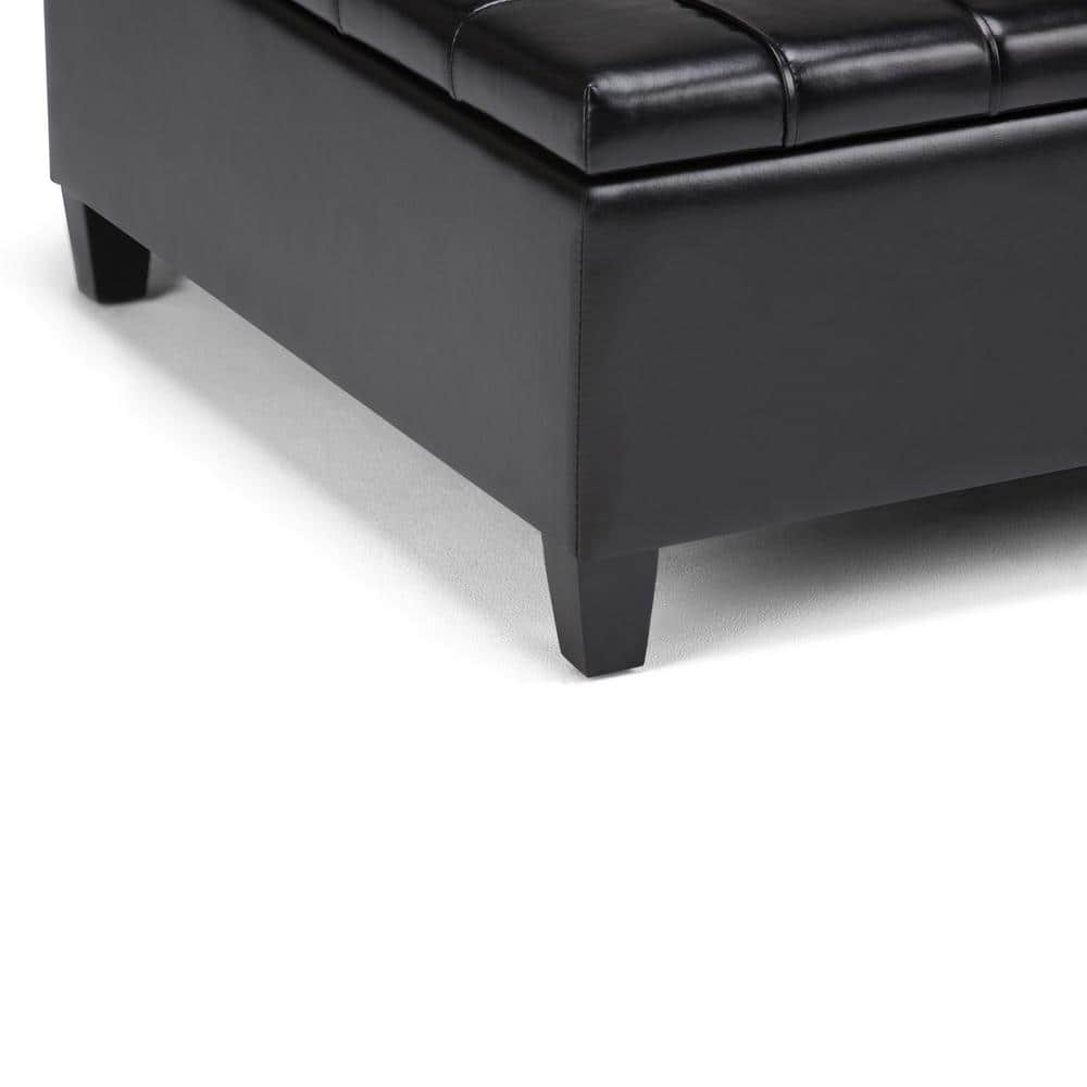 Midnight Black Tufted Faux Leather 36" Square Storage Ottoman