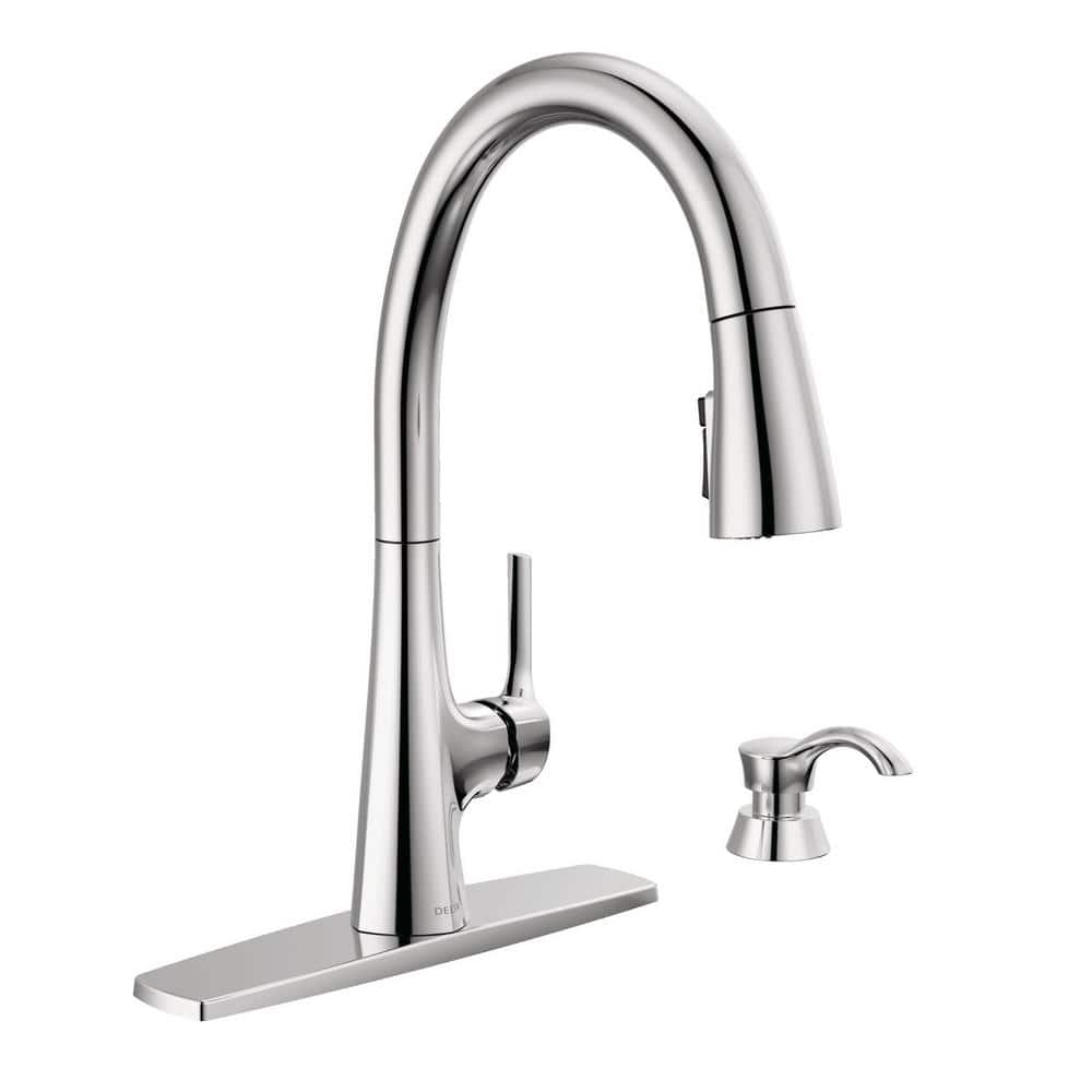 Delta Bacuri Single Handle Pull-Down Sprayer Kitchen Faucet with Shield Spray and Soap Dispenser in Chrome, Grey -  19819Z-SD-DST