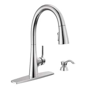 Bacuri Single Handle Pull-Down Sprayer Kitchen Faucet with Shield Spray and Soap Dispenser in Chrome