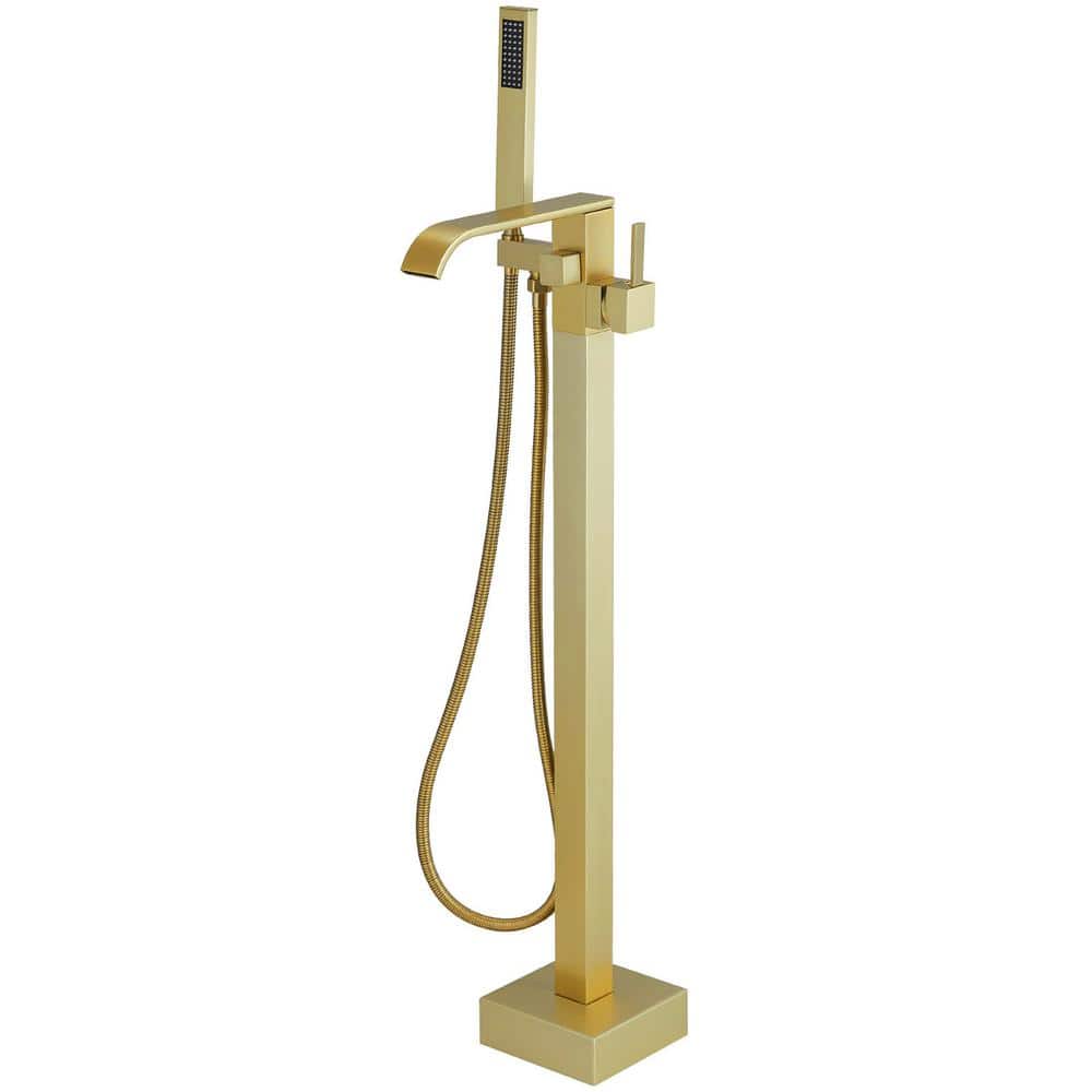 Brushed Gold Freestanding Roman Tub Faucet with Hand Shower