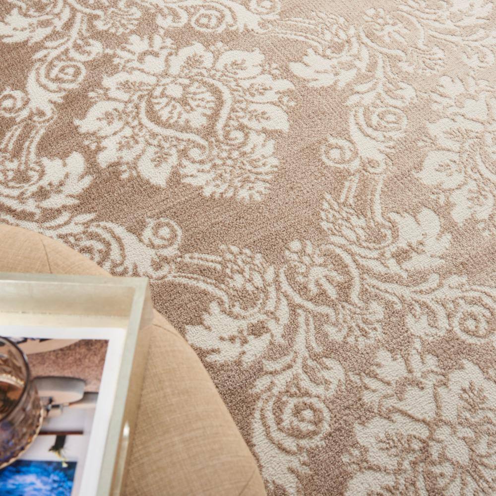 Ivory Mocha Floral Elegance 5' x 7' Easy-Care Synthetic Area Rug