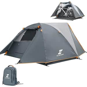 2-Person Portable Dome Tent in Gray with Bike Shed and Rainfly for Camping