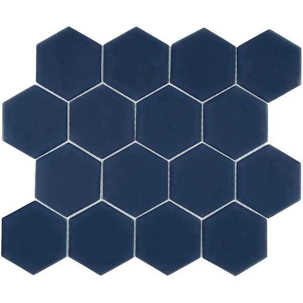 3 in. Beehive 10.25 in. x 11.75 in. Hexagon Deep Blue Matte Glass Mesh-Mounted Mosaic Tile (9.13 sq. ft./Case)