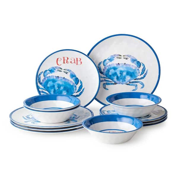 Certified International Beach House Crab 12-Piece Multi-Colored Melamine Dinnerware Set