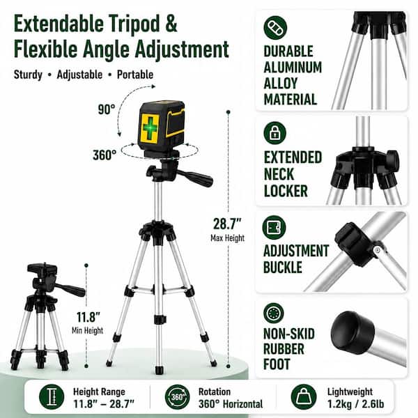 MarySino 82 ft. Green Beam Self-Leveling Cross-Line Laser Level