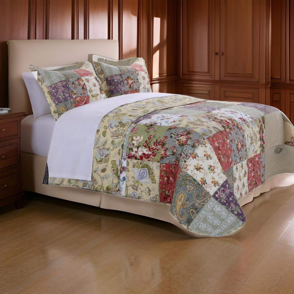 Eiger Multicolor Jacobean Print Microfiber Queen Quilt Set
