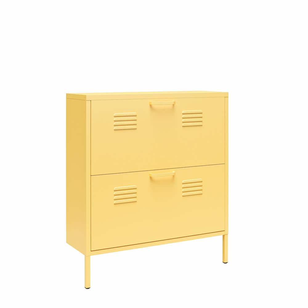 Yellow Metal 2-Door Locker Style Shoe Storage Cabinet