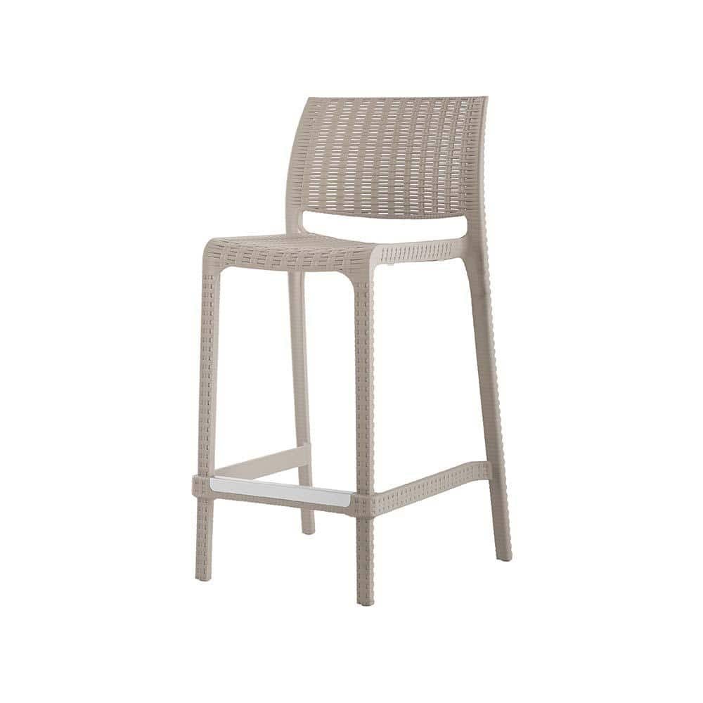 Taupe Resin Stackable Outdoor Counter Stool with Woven Design