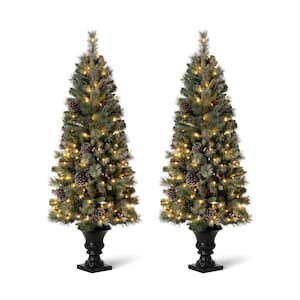 5 ft. Pre-Lit Flocked Pine Artificial Christmas Tree with 130 Warm White Lights (Set of 2)