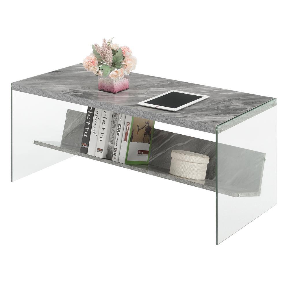 Sleek Soho 40" Gray Faux Marble Wood Coffee Table with Glass Sides