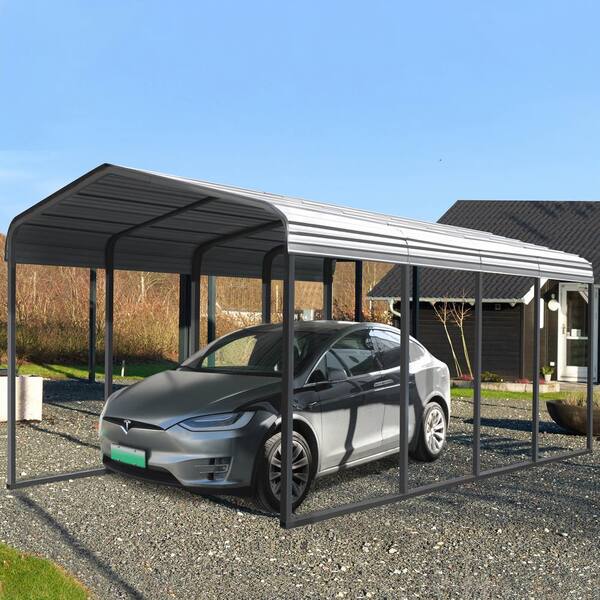 VEIKOUS 12 ft. W x 20 ft. D Carport Galvanized Steel Car Canopy and Shelter,  Gray PG0216-02 - The Home Depot