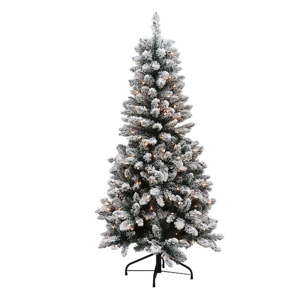 7 ft. Green Pre-Lighted LED Flocked Spruce Artificial Christmas Tree with 500 White Lights