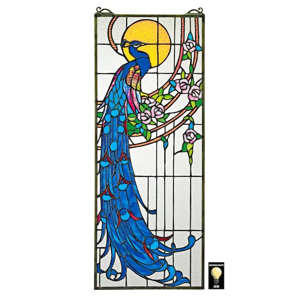 Design Toscano Peacock's Sunset Stained Glass Window Panel
