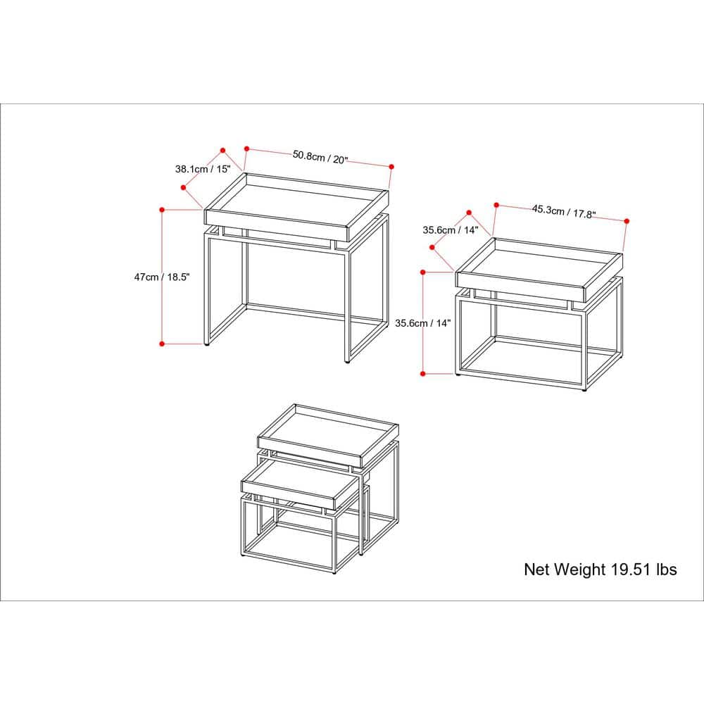Macy Black and Gold Wood Metal Nesting End Tables, 20 Inch