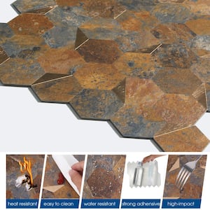 Hexagon Rustic Slate Mixed Metal 12 in. x 12 in. PVC Peel and Stick Backsplash Wall Tile (20 sq.ft./20-Sheets)