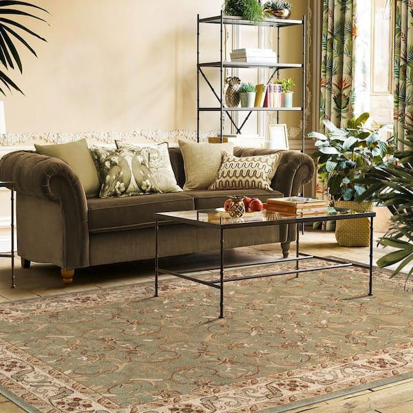 Heritage Green 8 ft. x 10 ft. Rectangle Floral, Vine, Scroll Polypropylene Area Rug