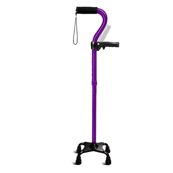 Purple Adjustable Walking Cane with 4-Pronged Base, Foldable Cane with Foam Padded Offset Handle for Seniors