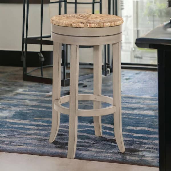 30 in. Gray Backless Wood Bar Chair with Seagrass Seat