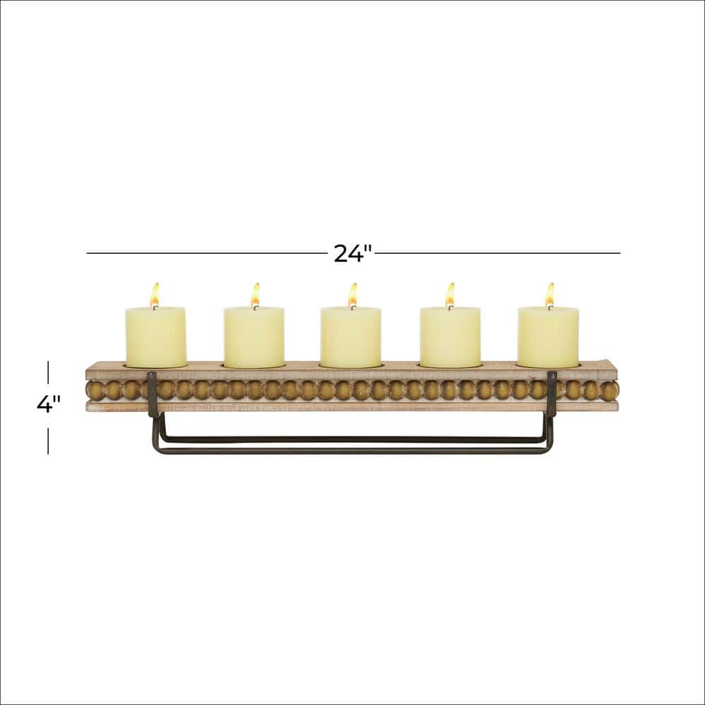Elegant Brown Wood Beaded 24" Pillar Candle Holder for 5 Candles