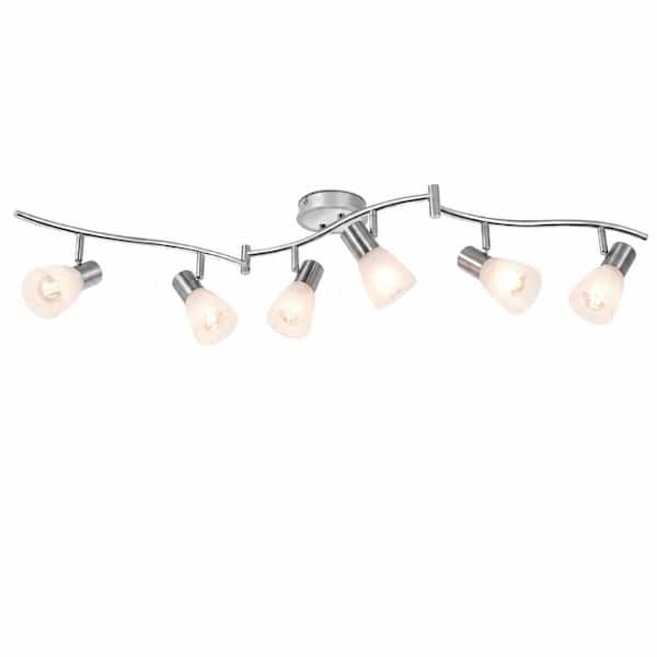 6-Light Adjustable Ceiling Track Lighting with White Glass Shades, Foldable Arms and Warm E12 LED Bulbs