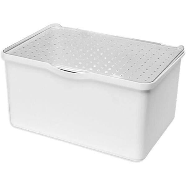 MADESMART Medium Lid Bin, Bathroom Acessory Storage Organizer, Dry Erase Labeling Space, Frost and Blue