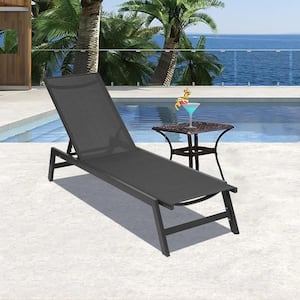 75 in. Aluminum Frame Outdoor Chaise Lounge Chair Patio Lawn Beach Pool Side Sunbathing Lounger Recliner Chair in Black