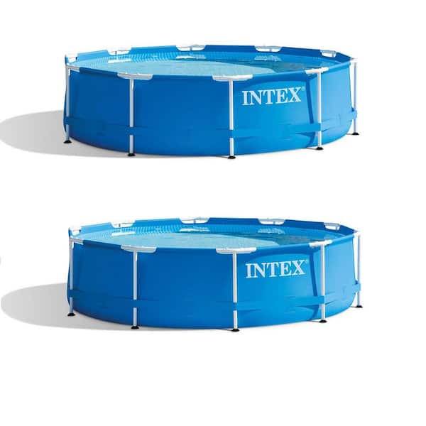 Intex 10 ft. x 30 in. Round Metal Frame Above Ground Swimming Pool, Blue (2-Pack), 1718 Gallons Capacity