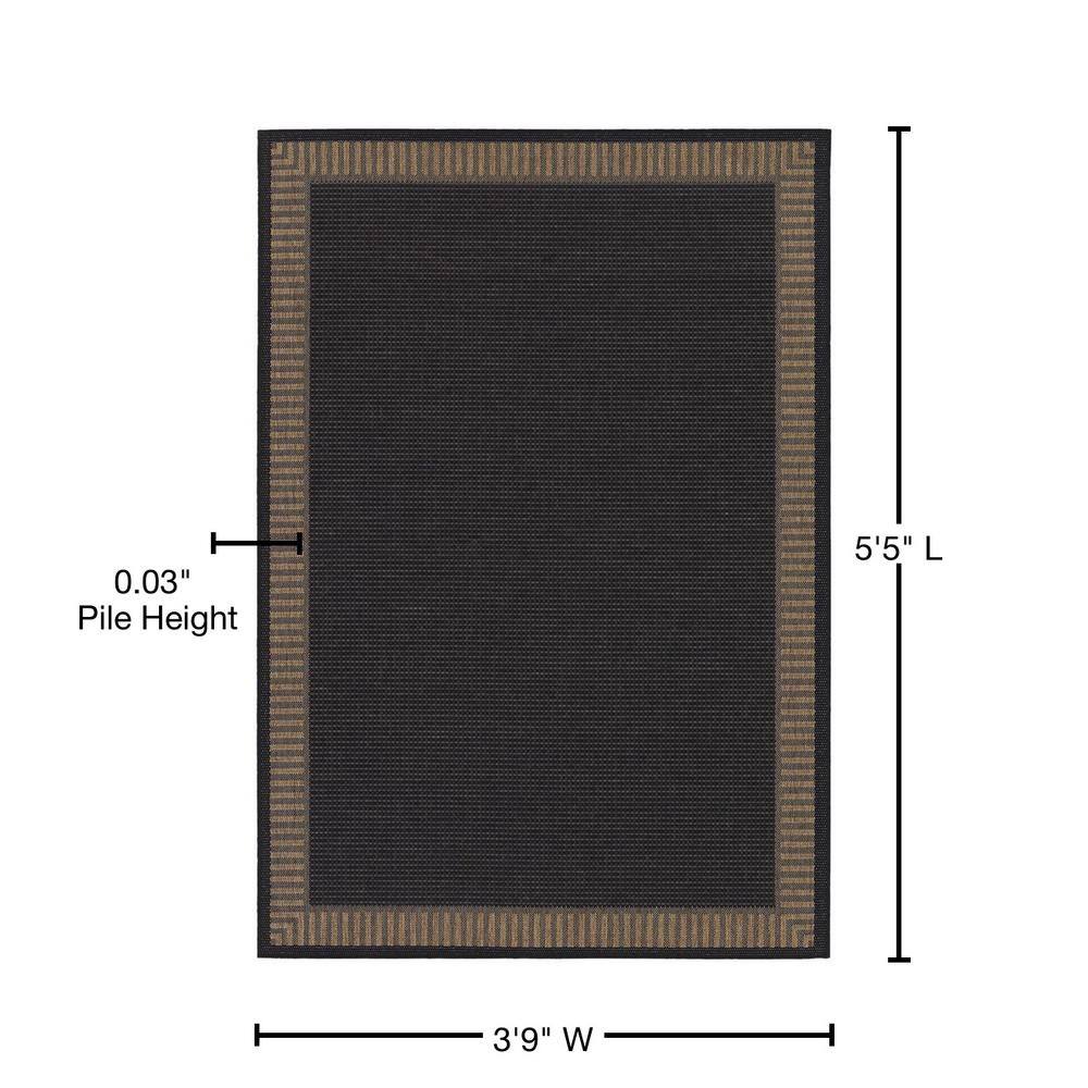 Black and Cocoa Rectangular Flat Woven Outdoor Rug 3'9" x 5'5"