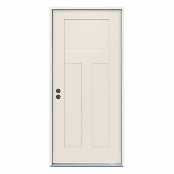 JELD-WEN 36 in. x 80 in. 3-Panel Craftsman Primed Steel Prehung Right-Hand Inswing Front Door