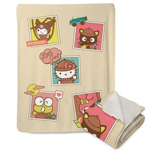 Sanrio Hello Kitty and Friends Adventure Scrapbook Mink Sherpa Multicolor Throw Blanket