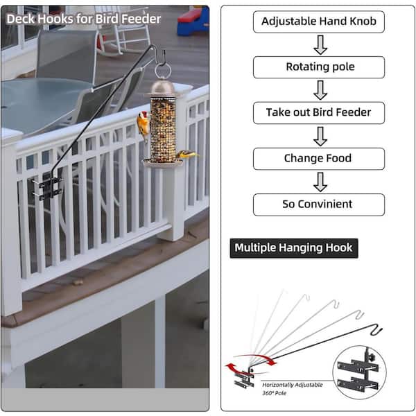 Unbranded Outdoor Black Iron Deck Railing Plant Hanger with Double Clamp,  360 Rotating Hook for Bird Feeder, Planter OF099PH033